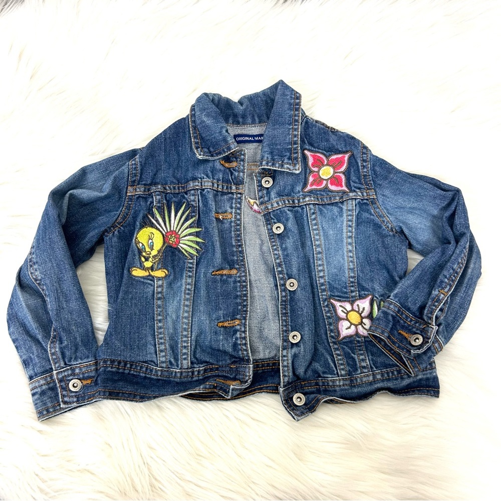 Vintage Kids Girls Tweety! Tweety Bird Patch Denim Jacket Size 4T